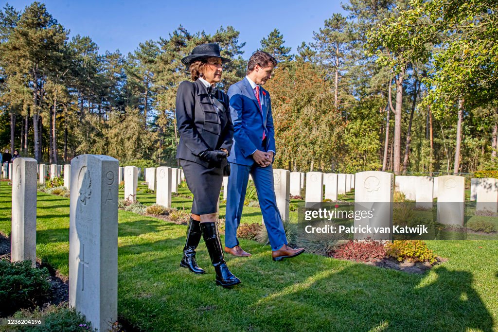 Princess Margriet Of The Netherdlands And Canadian Prime Minister Trudeau Visit Canadian War Cemetary in Bergen op Zoom