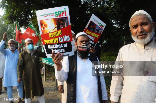 Activists of Social Democratic Party of India during a protest against recent incidents of Anti-Muslim violence of India's north-eastern state of...