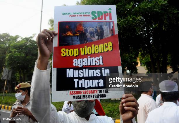 Activists of Social Democratic Party of India during a protest against recent incidents of Anti-Muslim violence of India's north-eastern state of...