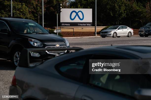 Meta Platforms signage outside the company's headquarters in Menlo Park, California, U.S., on Friday, Oct. 29, 2021. Facebook Inc. Is re-christening...