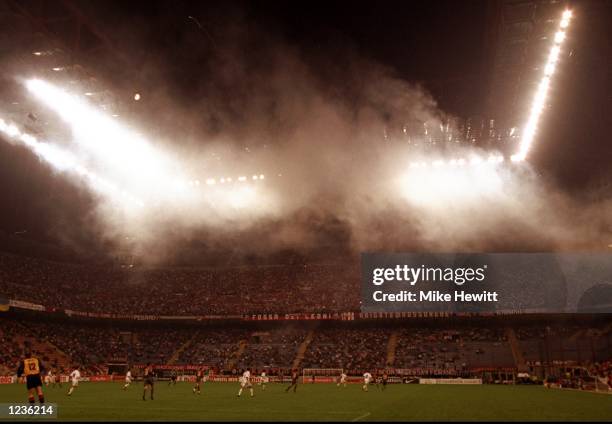 The smoke filled San Siro during the Champions League match between AC Milan and Galatasaray in Milan, Italy. \ Mandatory Credit: Mike Hewitt...