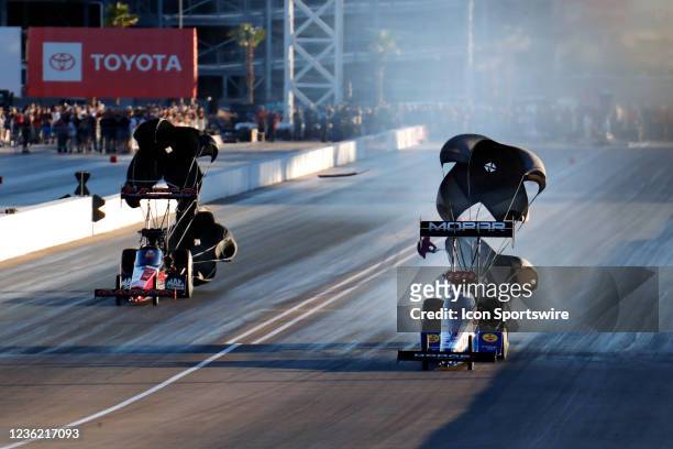 Leah Pruett Mopar Dodge NHRA Top Fuel Dragster defeats Billy Torrence Capco NHRA Top Fuel Dragster during the Dodge//SRT NHRA Nationals presented by...