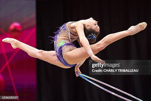 Russia's Dina Averina competes in the individual all-around final during the Rhythmic Gymnastics World Championships at the West Japan General...