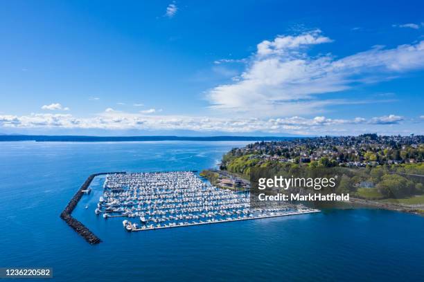 elliot bay marina and magnolia in seattle - seattle yacht club stock pictures, royalty-free photos & images