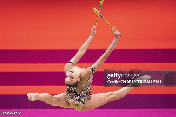 Russia's Dina Averina competes in the individual all-around final during the Rhythmic Gymnastics World Championships at the West Japan General...