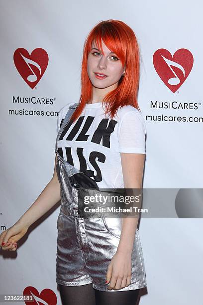 Hayley Williams of Paramore arrives at the 7th Annual MusiCares MAP Fund benefit concert held at Club Nokia on May 6, 2011 in Los Angeles, California.