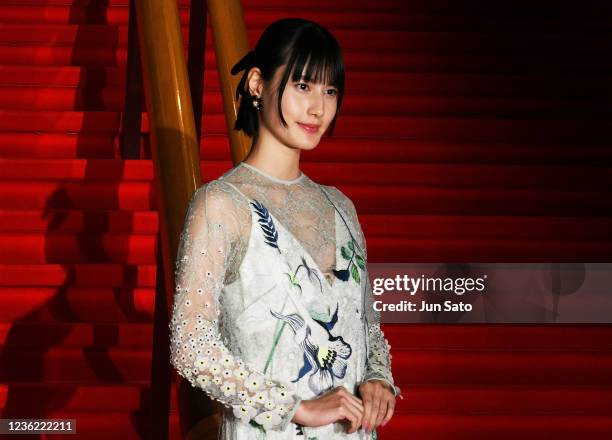 Actress Ai Hashimoto arrives at the opening ceremony of Tokyo International Film Festival at Tokyo International Forum on October 30, 2021 in Tokyo,...