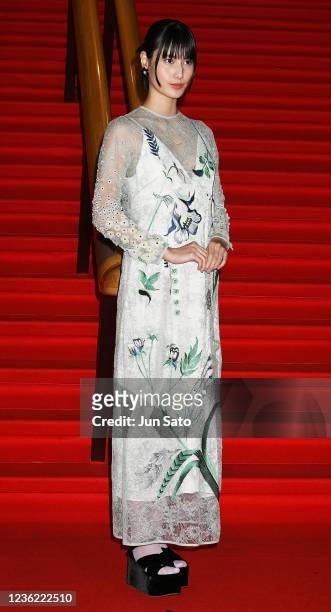 Actress Ai Hashimoto arrives at the opening ceremony of Tokyo International Film Festival at Tokyo International Forum on October 30, 2021 in Tokyo,...