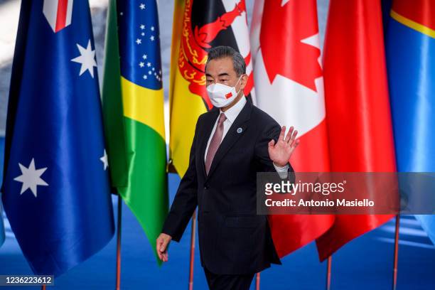 China's Foreign Minister Wang Yi arrives for the welcome ceremony on the first day of the Rome G20 summit, on October 30, 2021 in Rome, Italy. The...