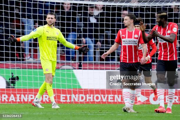 Joel Drommel of PSV during the Dutch Eredivisie match between PSV v Fc Twente at the Philips Stadium on October 30, 2021 in Eindhoven Netherlands