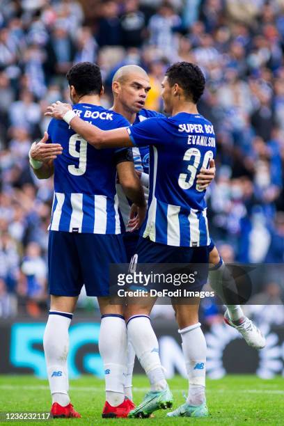 Porto players celebrates after scoring during the Liga Portugal Bwin match between FC Porto and Boavista FC at Estadio do Dragão on October 30, 2021...