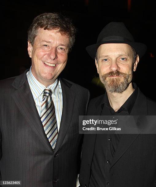Brian Hargrove and partner David Hyde Pierce pose at The Opening Night After Party for "La Bete" on Broadway at Gotham Hall on October 14, 2010 in...