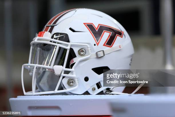 Hokie helmet on the bench during the Saturday afternoon college football game between the Georgia Tech Yellow Jackets and the Virginia Tech Hokies on...