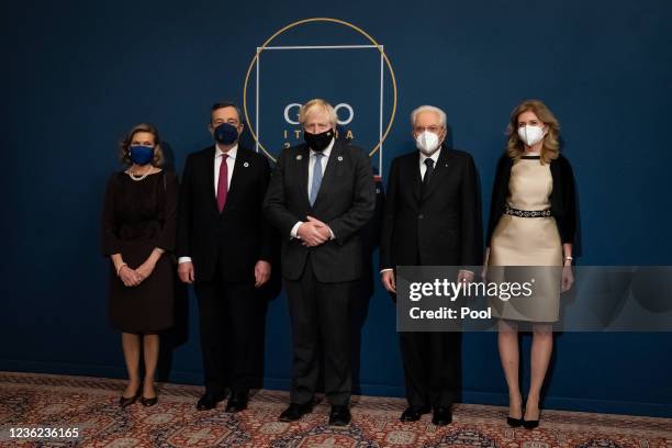 British Prime Minister Boris Johnson is greeted by Italian President Sergio Mattarella and his daughter, Laura Mattarella and Italian Prime Minister...