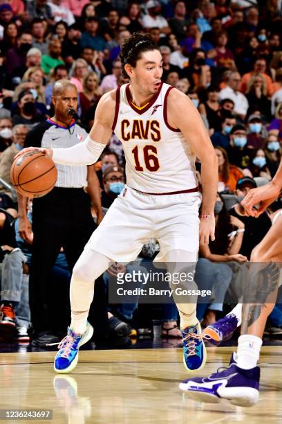Cedi Osman of the Cleveland Cavaliers handles the ball against the Phoenix Suns on October 30, 2021 at Footprint Center in Phoenix, Arizona. NOTE TO...