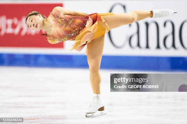 Wakaba Higuchi of Japan skates her free skate in the womens competition at Skate Canada International in Vancouver, British Columbia on October 30,...