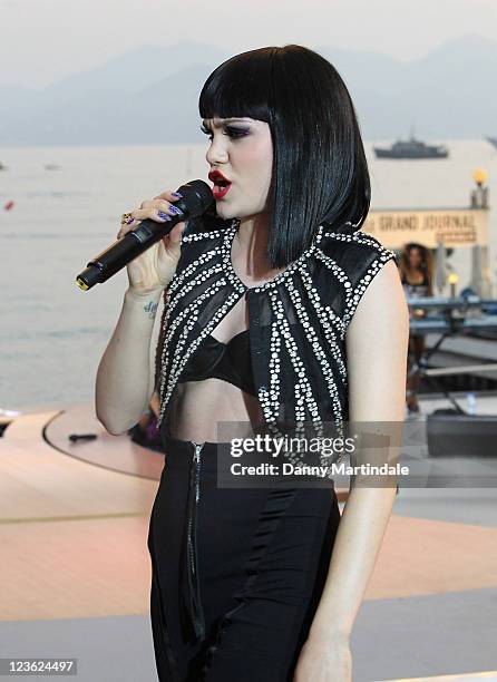 Jessie J aka Jessica Cornish performs for the Chanel+ program 'Le Grand Journal' at Majestic Beach Pier on May 12, 2011 in Cannes, France.