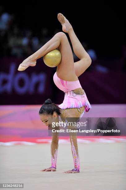 Son Yeon-jae representing South Korea competing with ball during the women's rhythmic individual all-around qualification on day 13 of the 2012...
