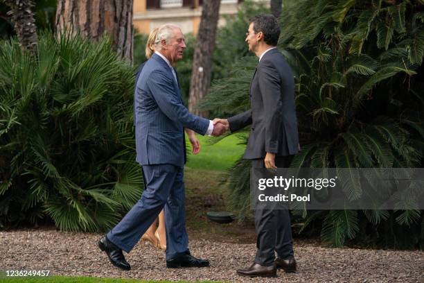 Prince Charles, Prince of Wales meets Federico Marchetti, founder of YOOX NET-A-PORTER group with Jill Morris the British Ambassador to Italy before...