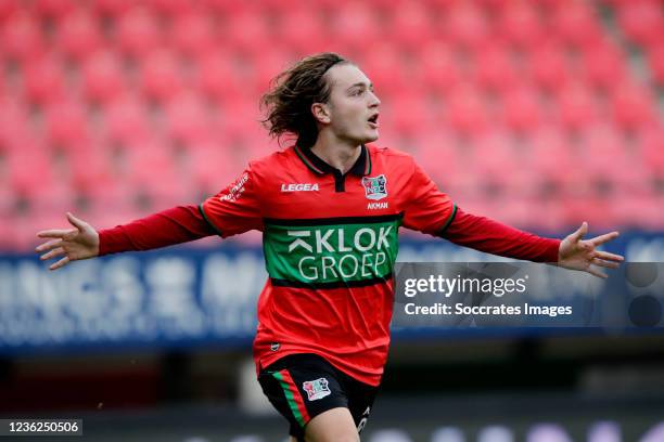 Ali Akman of NEC Nijmegen celebrates 1-0 during the Dutch Eredivisie match between NEC Nijmegen v FC Groningen at the Goffert Stadium on October 31,...