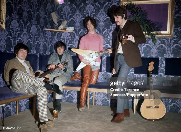 British rock band The Kinks Pete Quaife, Mick Avory, Dave Davies and Ray Davies photographed circa 1966.