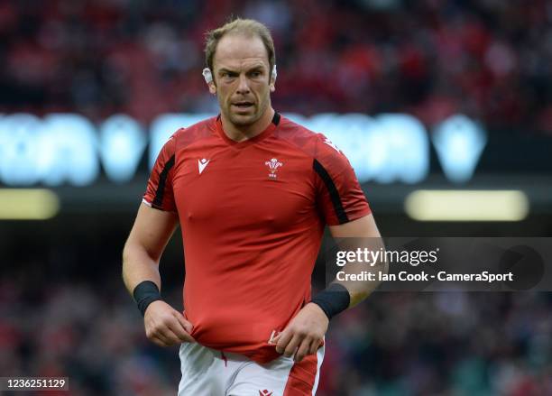 Wales Alun Wyn Jones during the pre match warm up during the Autumn International match between Wales and New Zealand at Principality Stadium on...