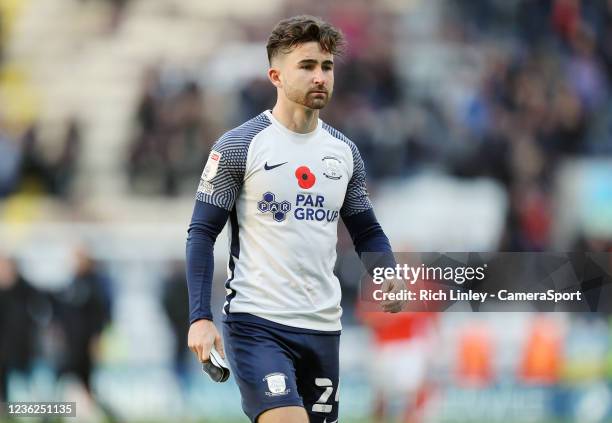 Preston North End's Sean Maguire during the Sky Bet Championship match between Preston North End and Luton Town at Deepdale on October 30, 2021 in...