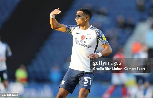 Preston North End's Scott Sinclair during the Sky Bet Championship match between Preston North End and Luton Town at Deepdale on October 30, 2021 in...