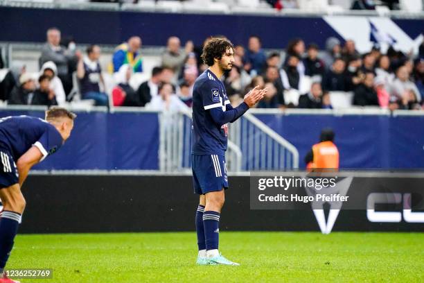 Yacine ADLI of FC Girondins de Bordeaux celebrate his goal during the Ligue 1 Uber Eats match between Bordeaux and Reims at Stade Matmut Atlantique...