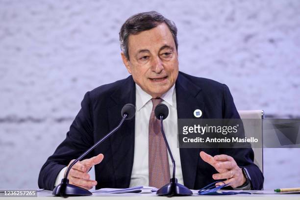 Italian Prime Minister Mario Draghi attends the Italian presidency press conference on the second day of the Rome G20 Summit, on October 31, 2021 in...