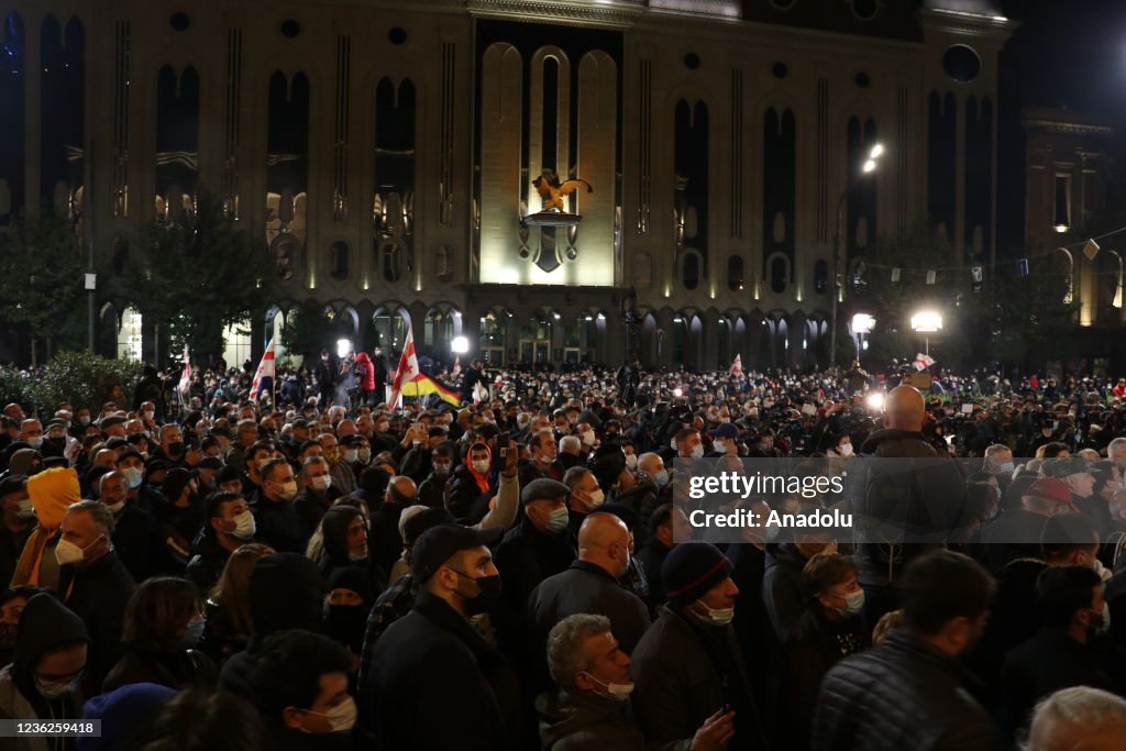 Georgia's ruling party wins mayoral polls, opposition parties hold protest
