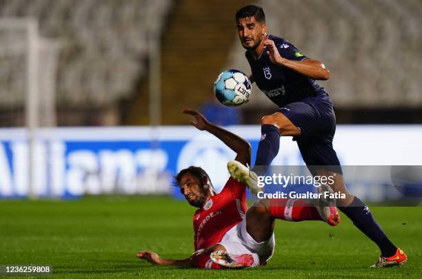 Danny Henriques of Belenenses SAD with Luiz Phellype of CD Santa Clara in action during the Liga Bwin match between Belenenses SAD and CD Santa Clara...