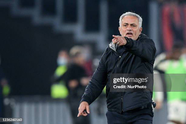 Jose Mourinho manager of AS Roma looks furious during the Serie A match between AS Roma and AC Milan Calcio at Stadio Olimpico, Rome, Italy on 31...