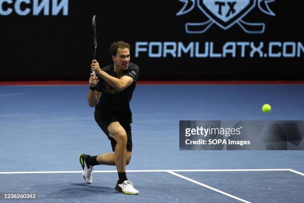 Bruno Soares seen in action during a match; Jamie Murray of Great Britain, Bruno Soares of Brazil against Andrey Golubev of Kazakhstan, Hugo Nys of...
