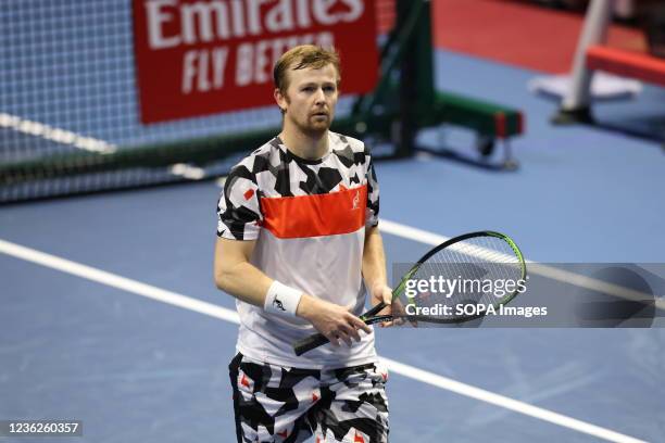 Andrey Golubev seen in action during a match; Jamie Murray of Great Britain, Bruno Soares of Brazil against Andrey Golubev of Kazakhstan, Hugo Nys of...