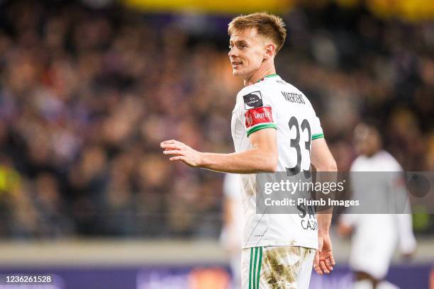 Mathieu Maertens of OH Leuven during the Jupiler Pro League match between RSC Anderlecht and OH Leuven at the Lotto Park on October 31, 2021 in...