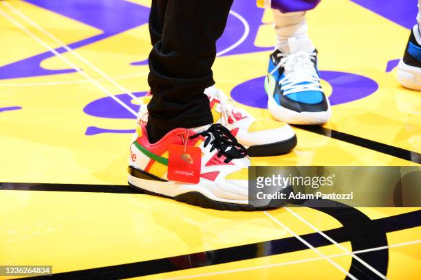 The sneakers worn by John Wall of the Houston Rockets on October 31, 2021 at STAPLES Center in Los Angeles, California. NOTE TO USER: User expressly...