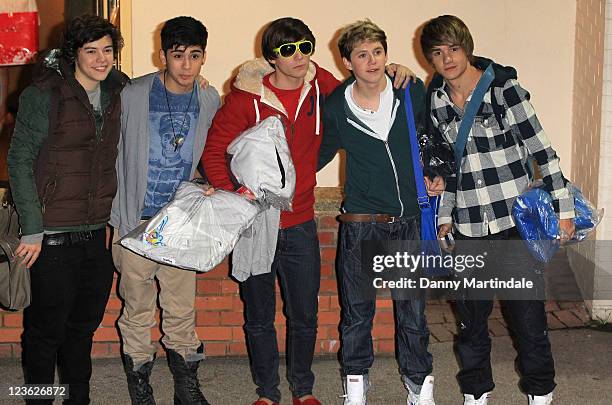 One Direction is seen at Fountain Studios where the 'X Factor' is filmed on November 21, 2010 in London, England.