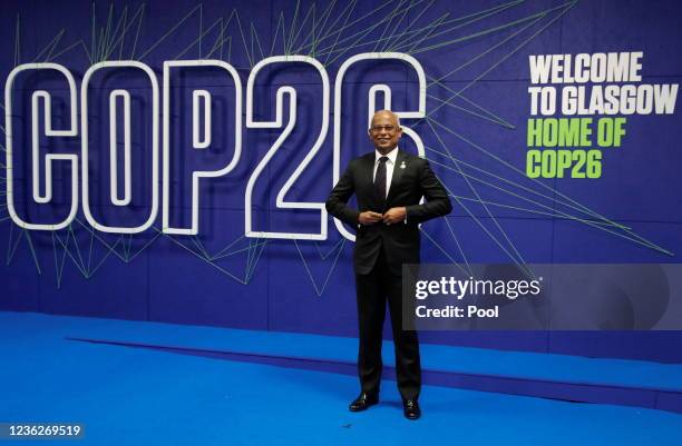 Maldives' President Ibrahim Mohamed Solih arrives for the UN Climate Change Conference COP26 at SECC on November 1, 2021 in Glasgow, Scotland. 2021...