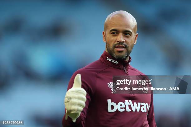 Darren Randolph of West Ham United during the Premier League match between Aston Villa and West Ham United at Villa Park on October 31, 2021 in...