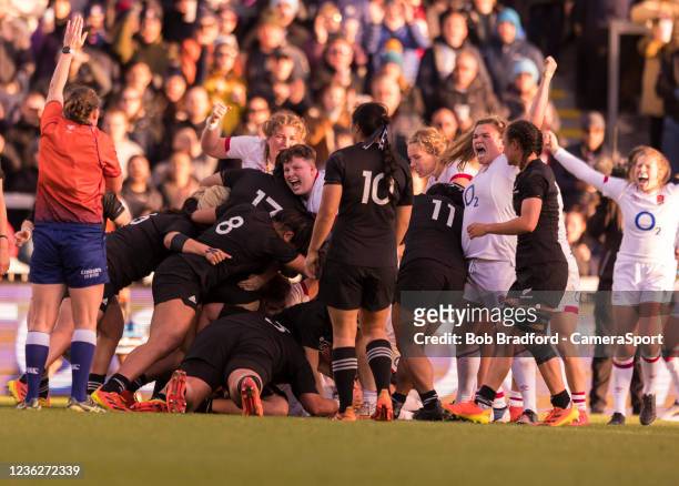 England players celebrates a England try during the Red Roses 2021 Autumn Internationals match between England Women and New Zealand Women at Sandy...