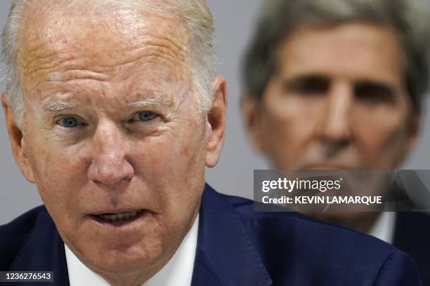 President Joe Biden and U.S. Climate Adviser John Kerry attend a meeting focused on action and solidarity at the UN Climate Change Conference in...
