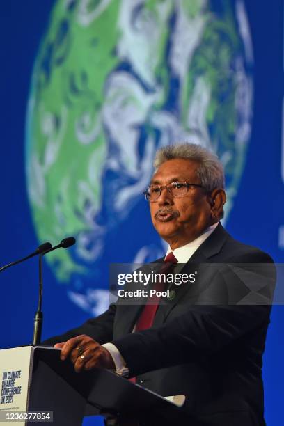 Sri Lanka President Gotabaya Rajapaksa presents his national statement during day two of COP26 at SECC on November 1, 2021 in Glasgow, United...