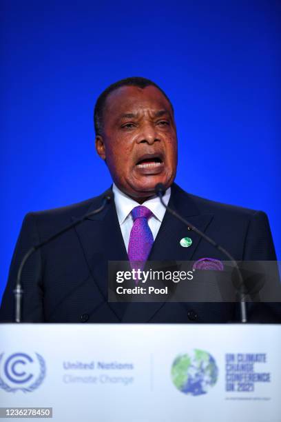 Republic of Congo's President Denis Sassou Nguesso presents his national statement on day two of COP26 at SECC on November 1, 2021 in Glasgow, United...