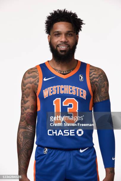 Myles Powell of the Westchester Knicks pose for a headshot during NBA G League Media Day at the Knicks Training Facility on October 29, 2021 in...