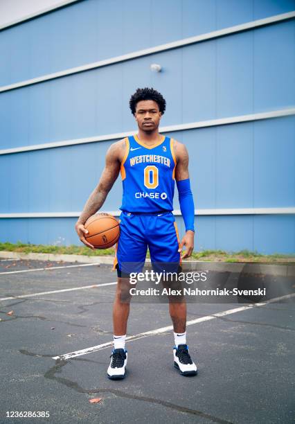 Brandon Goodwin of the Westchester Knicks pose for a portrait during NBA G League Media Day at the Knicks Training Facility on October 29, 2021 in...