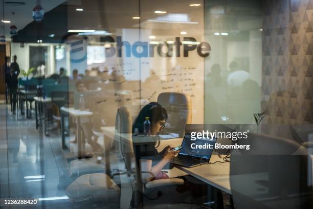 BharatPe employee works at the company's headquarters in New Delhi, India, on Tuesday, Oct. 5, 2021. As online payments and digital loans in the...