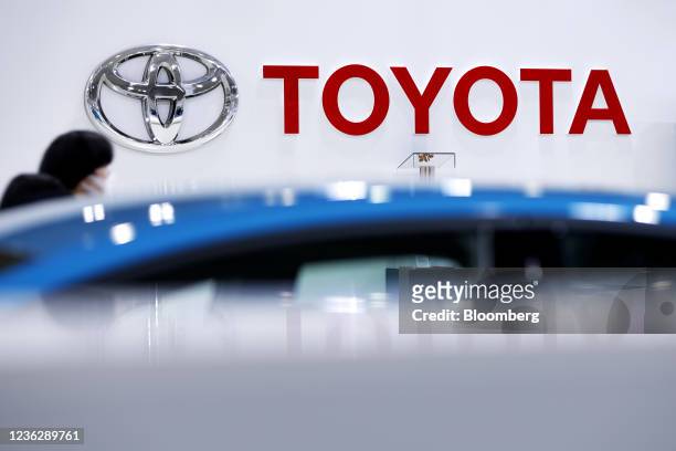 The Toyota Motor Corp. Logo in the Toyota City Showcase exhibit at the company's Mega Web car theme park in Tokyo, Japan, on Monday, Nov. 1, 2021....