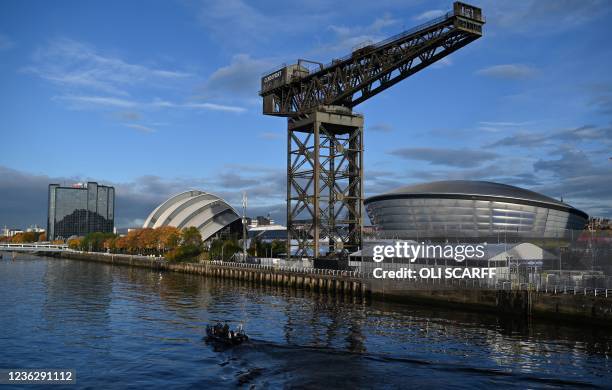 Police officers patrol the River Clyde in a RIB, near the Scottish Event Campus , the venue of the COP26 UN Climate Change Conference in Glasgow,...