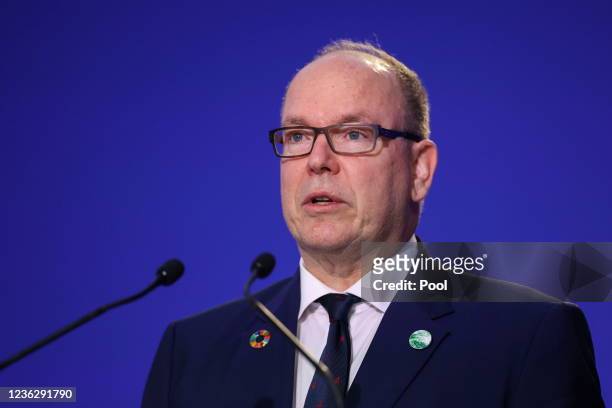 Prince Albert II of Monaco speaks during the UN Climate Change Conference on day three of COP26 at SECC on November 2, 2021 in Glasgow, Scotland....